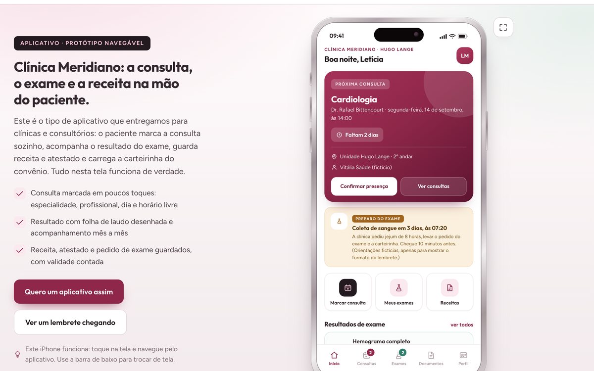 Demonstração: aplicativo de clínica e exames